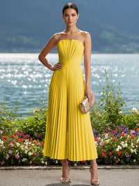 Strapless Chiffon Pleated Tea-Length Formal Jumpsuits for Women