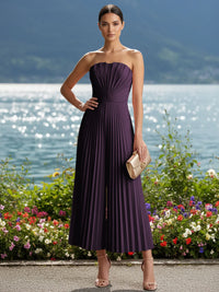 Strapless Chiffon Pleated Tea-Length Formal Jumpsuits for Women