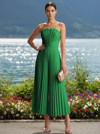 Strapless Chiffon Pleated Tea-Length Formal Jumpsuits for Women