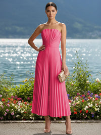 Strapless Chiffon Pleated Tea-Length Formal Jumpsuits for Women