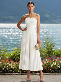 Strapless Chiffon Pleated Tea-Length Formal Jumpsuits for Women