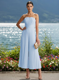 Strapless Chiffon Pleated Tea-Length Formal Jumpsuits for Women