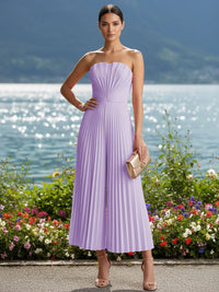Strapless Chiffon Pleated Tea-Length Formal Jumpsuits for Women