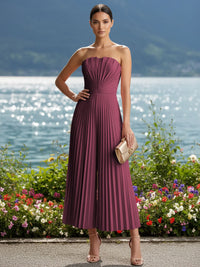 Strapless Chiffon Pleated Tea-Length Formal Jumpsuits for Women