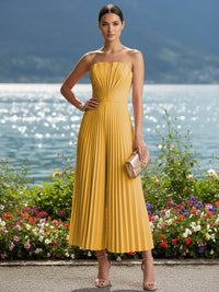 Strapless Chiffon Pleated Tea-Length Formal Jumpsuits for Women