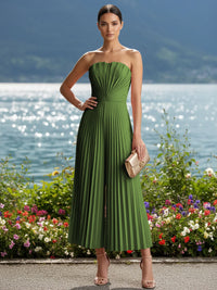 Strapless Chiffon Pleated Tea-Length Formal Jumpsuits for Women