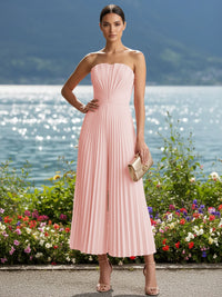 Strapless Chiffon Pleated Tea-Length Formal Jumpsuits for Women