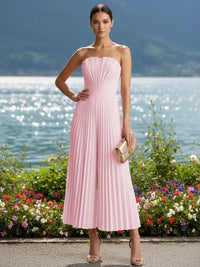 Strapless Chiffon Pleated Tea-Length Formal Jumpsuits for Women