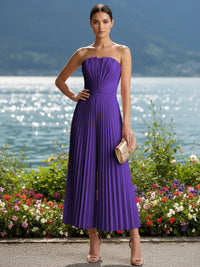 Strapless Chiffon Pleated Tea-Length Formal Jumpsuits for Women