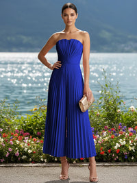 Strapless Chiffon Pleated Tea-Length Formal Jumpsuits for Women