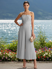 Strapless Chiffon Pleated Tea-Length Formal Jumpsuits for Women