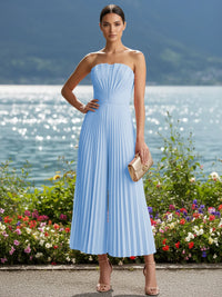 Strapless Chiffon Pleated Tea-Length Formal Jumpsuits for Women