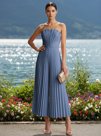 Strapless Chiffon Pleated Tea-Length Formal Jumpsuits for Women