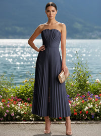 Strapless Chiffon Pleated Tea-Length Formal Jumpsuits for Women