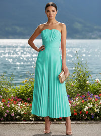 Strapless Chiffon Pleated Tea-Length Formal Jumpsuits for Women