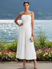 Strapless Chiffon Pleated Tea-Length Formal Jumpsuits for Women