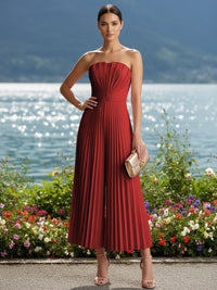 Strapless Chiffon Pleated Tea-Length Formal Jumpsuits for Women