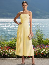 Strapless Chiffon Pleated Tea-Length Formal Jumpsuits for Women