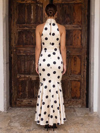 Satin Mermaid/Trumpet V-Neck Floor-Length Formal Dresses with Polka Dot Print