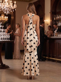 Satin Mermaid/Trumpet Halter Floor-Length Formal Dresses with Polka Dot Print