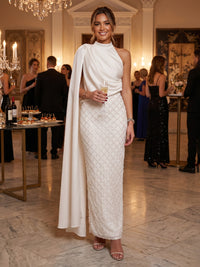 Sequin Sheath/Column One Shoulder Floor-Length Formal Dresses with Side Draped Sash