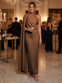 Sequin Sheath/Column One Shoulder Floor-Length Formal Dresses with Side Draped Sash