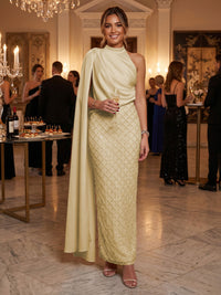 Sequin Sheath/Column One Shoulder Floor-Length Formal Dresses with Side Draped Sash