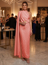 Sequin Sheath/Column One Shoulder Floor-Length Formal Dresses with Side Draped Sash