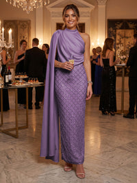 Sequin Sheath/Column One Shoulder Floor-Length Formal Dresses with Side Draped Sash