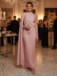 Sequin Sheath/Column One Shoulder Floor-Length Formal Dresses with Side Draped Sash