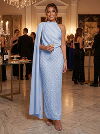 Sequin Sheath/Column One Shoulder Floor-Length Formal Dresses with Side Draped Sash