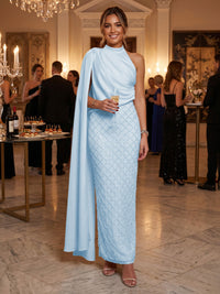 Sequin Sheath/Column One Shoulder Floor-Length Formal Dresses with Side Draped Sash