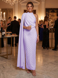 Sequin Sheath/Column One Shoulder Floor-Length Formal Dresses with Side Draped Sash
