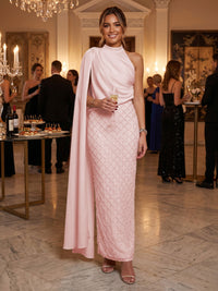 Sequin Sheath/Column One Shoulder Floor-Length Formal Dresses with Side Draped Sash