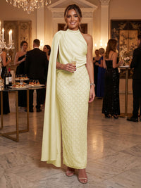 Sequin Sheath/Column One Shoulder Floor-Length Formal Dresses with Side Draped Sash
