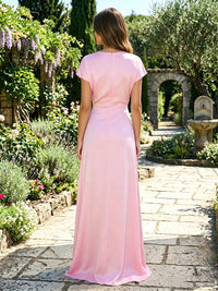Satin A-Line/Princess Scoop Neck Floor-Length Formal Dresses with Rhinestones