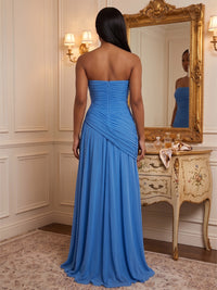 Chiffon A-Line/Princess Strapless Floor-Length Formal Dresses with Pleats & Slit