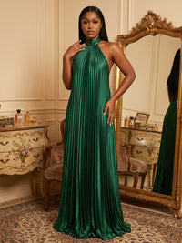 Satin A-Line/Princess Halter Floor-Length Formal Dresses with Pleats