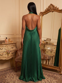 Satin A-Line/Princess Halter Floor-Length Formal Dresses with Pleats
