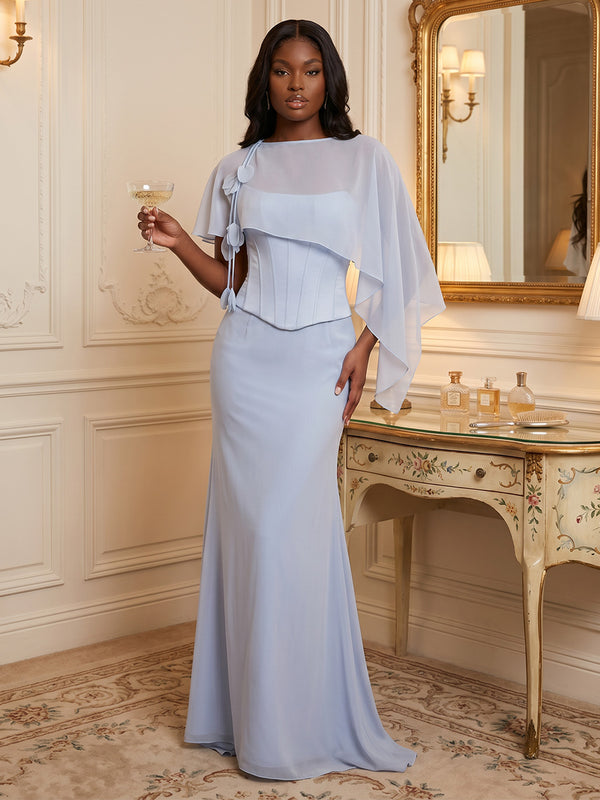 Chiffon Sheath/Column Scoop Neck Floor-Length Formal Dresses with Corset Bodice