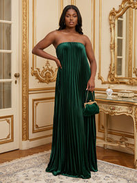 Velvet A-Line/Princess Strapless Floor-Length Formal Dresses with Pleats