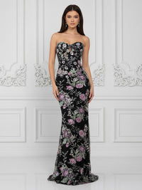 Sequin Floral Sheath/Column Strapless Floor-Length Formal Dresses for Women