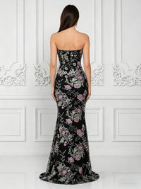 Sequin Floral Sheath/Column Strapless Floor-Length Formal Dresses for Women