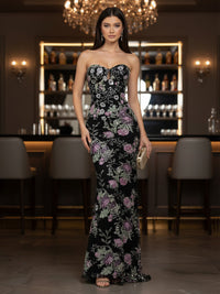 Sequin Floral Sheath/Column Strapless Floor-Length Formal Dresses for Women