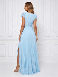 Chiffon A-Line/Princess Scoop Neck Floor-Length Formal Dresses with 3D Flowers & Pleats