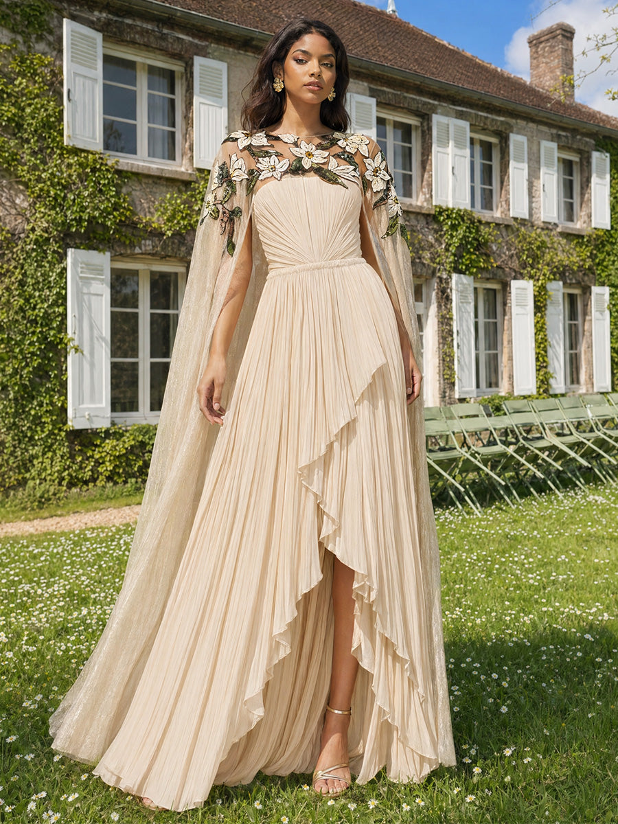 Chiffon A-Line/Princess Scoop Neck Floor-Length Formal Dresses with Pleats