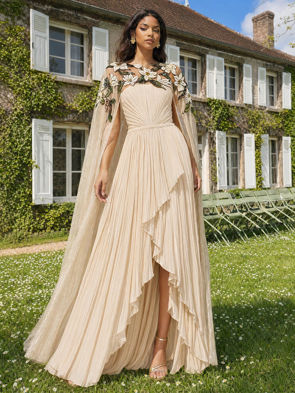 Chiffon A-Line/Princess Scoop Neck Floor-Length Formal Dresses with Pleats