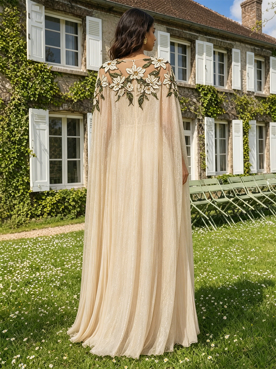 Chiffon A-Line/Princess Scoop Neck Floor-Length Formal Dresses with Pleats