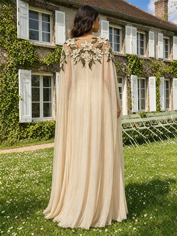 Chiffon A-Line/Princess Scoop Neck Floor-Length Formal Dresses with Pleats