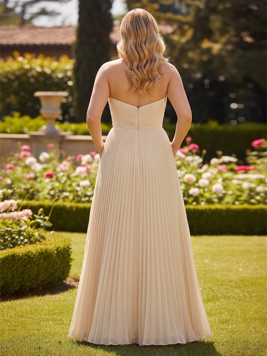 Chiffon A-Line/Princess Strapless High-Low Formal Dresses with Pleats & Pockets